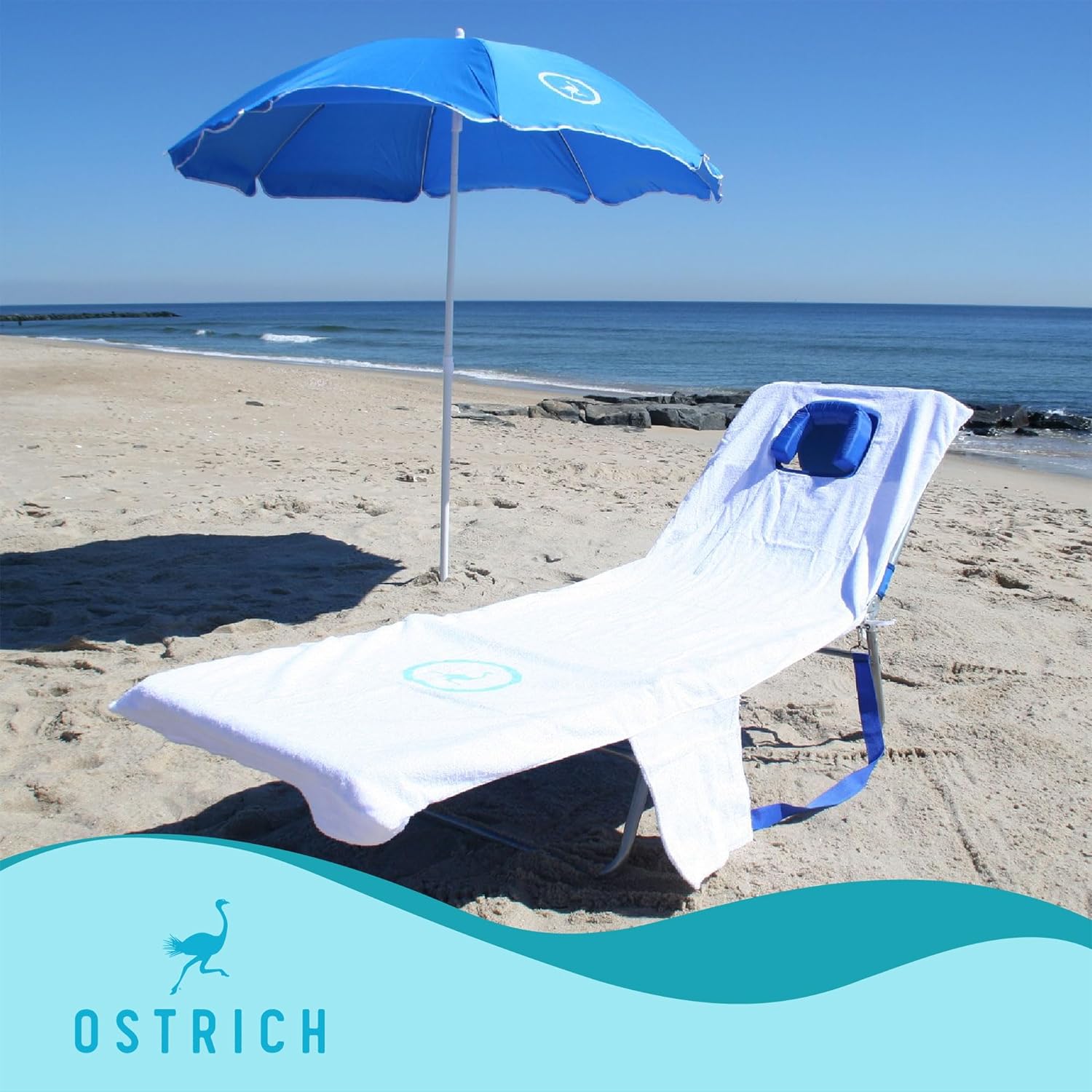 Ostrich Beach Lounge Chair, Folding & Reclining Outdoor Chaise Lounger, Blue - Portable Adjustable Recliner Chair for Lawn, Pool, Patio, Garden, and Yard image 2