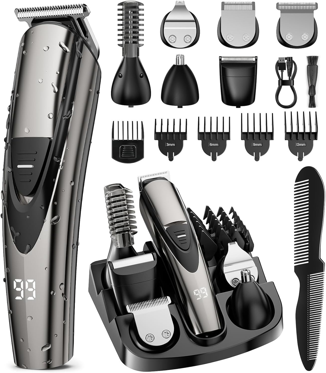 Electric Beard Trimmer for Men: 16-in-1 Professional Barber Hair Clippers - Cordless Grooming Kit - Turbo Speed & Precision Blades image 1
