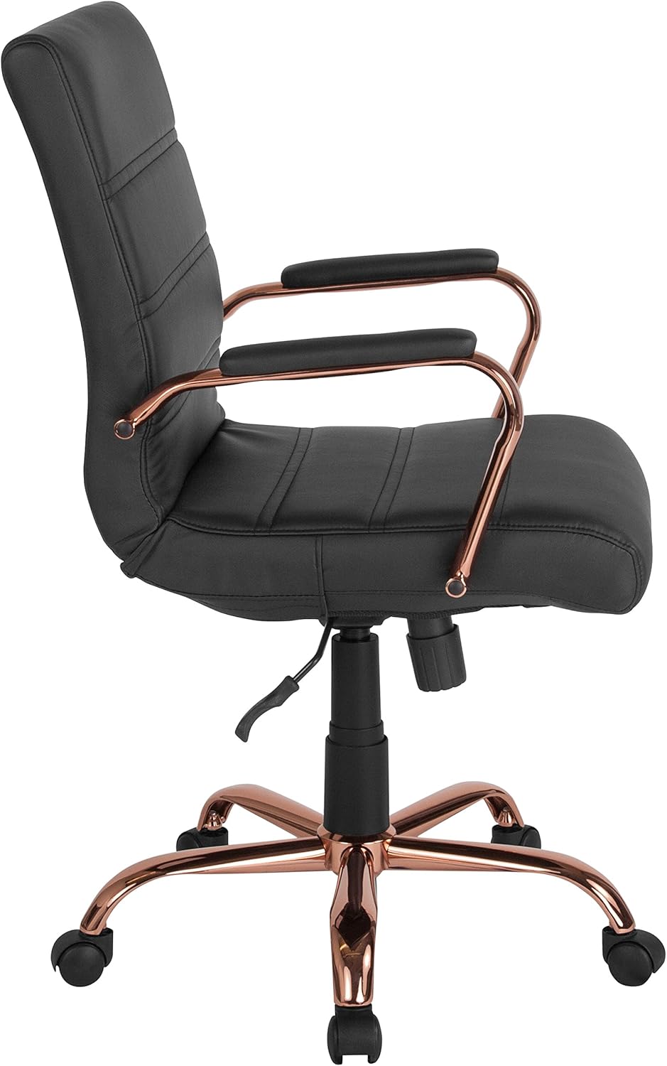 Flash Furniture Whitney Mid-Back Swivel LeatherSoft Desk Chair with Padded Seat and Armrests, Adjustable Height Padded LeatherSoft Office Chair, Black/Rose Gold image 12