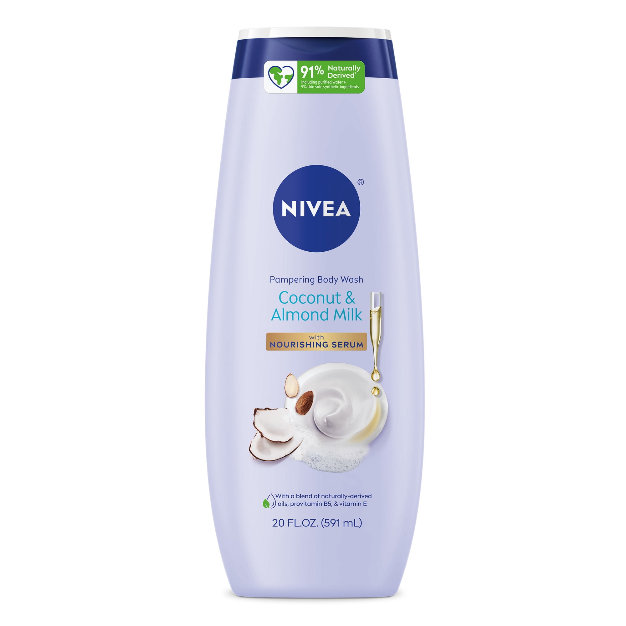 NIVEA Pampering Body Wash for Women, Coconut and Almond Milk, Nourishing Serum, 20 fl oz image 1
