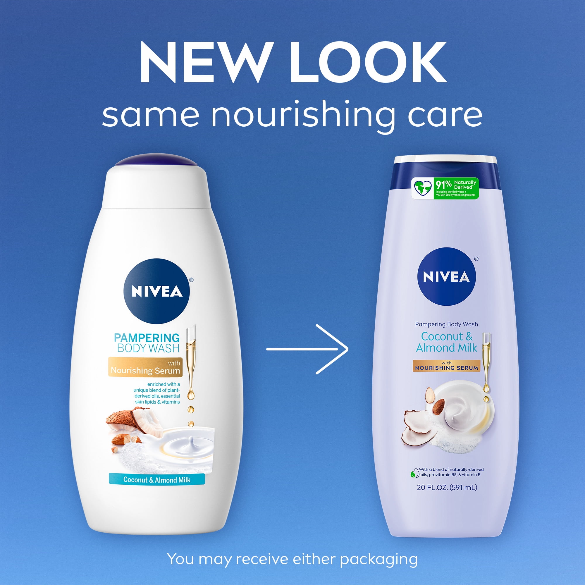 NIVEA Pampering Body Wash for Women, Coconut and Almond Milk, Nourishing Serum, 20 fl oz image 2