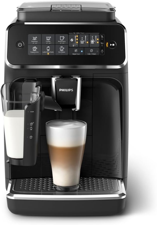 Philips 3200 Series Fully Automatic Espresso Machine, LatteGo Milk Frother, 5 Coffee Varieties, Intuitive Touch Display, 100% Ceramic Grinder, AquaClean Filter, My Coffee Choice, Black (EP3241/54) image 1