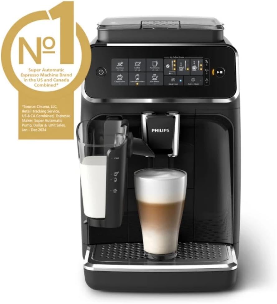 Philips 3200 Series Fully Automatic Espresso Machine, LatteGo Milk Frother, 5 Coffee Varieties, Intuitive Touch Display, 100% Ceramic Grinder, AquaClean Filter, My Coffee Choice, Black (EP3241/54) image 2