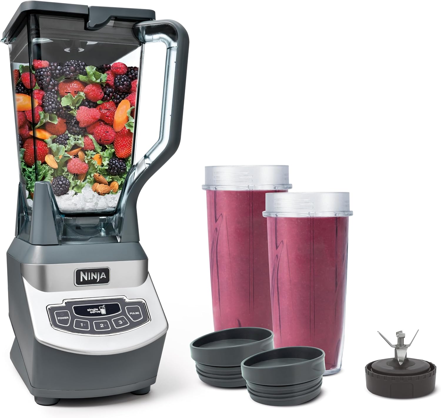 Ninja BL660 Professional Compact Smoothie & Food Processing Blender, 1100-Watts, 3 Functions -for Frozen Drinks, Smoothies, Sauces, & More, 72-oz.* Pitcher, (2) 16-oz. To-Go Cups & Spout Lids, Gray image 1