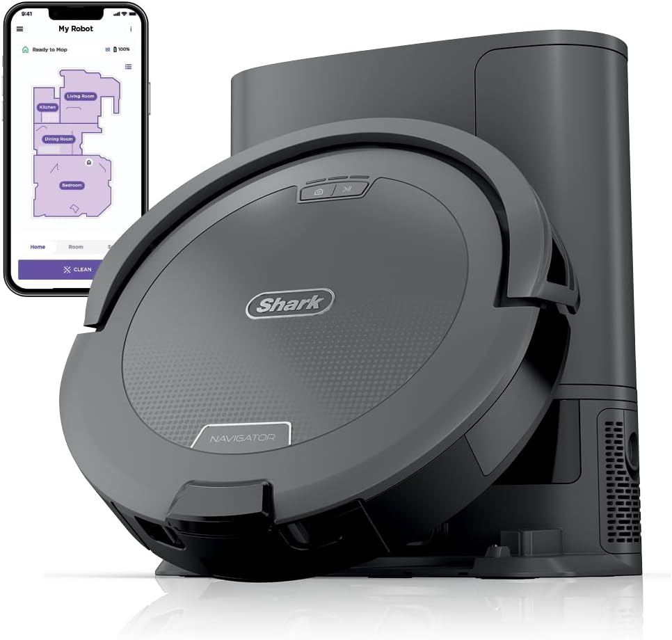 Shark Navigator Robot Vacuum and Self-Empty Base with Bagless 60-Day Capacity Self-Empty Base, SmartPath Navigation, Powerful Pet Hair Pickup, Anti-Hair Wrap, For Carpets & Hard Floors, Grey, RV2120AE image 1