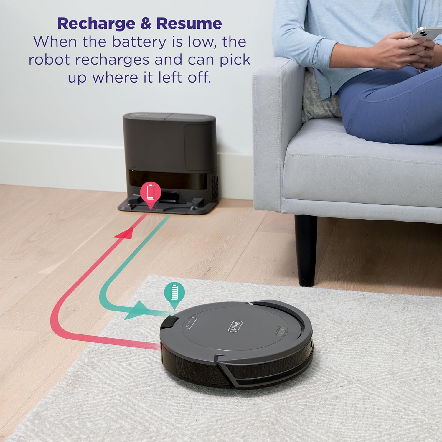 Shark Navigator Robot Vacuum and Self-Empty Base with Bagless 60-Day Capacity Self-Empty Base, SmartPath Navigation, Powerful Pet Hair Pickup, Anti-Hair Wrap, For Carpets & Hard Floors, Grey, RV2120AE image 8