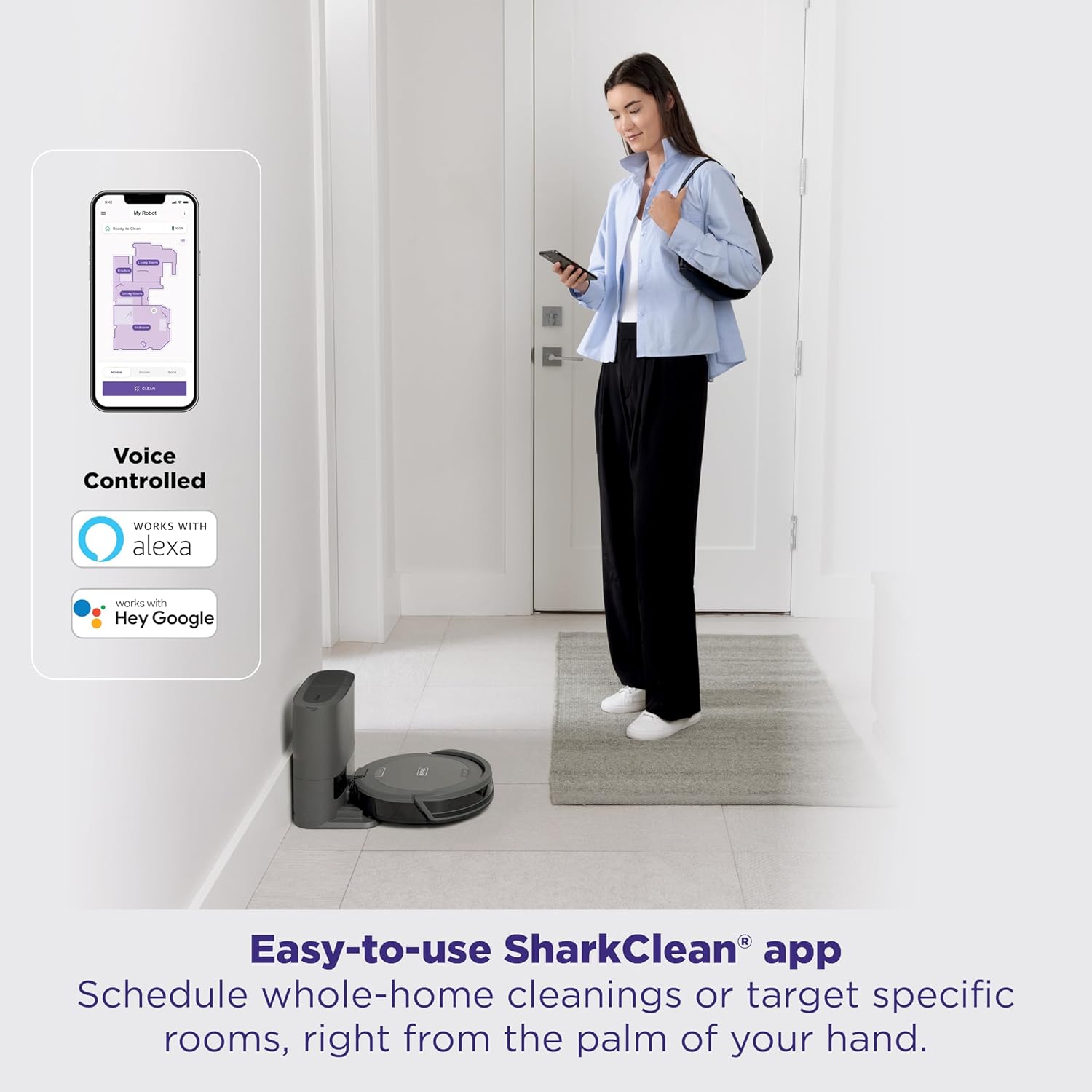 Shark Navigator Robot Vacuum and Self-Empty Base with Bagless 60-Day Capacity Self-Empty Base, SmartPath Navigation, Powerful Pet Hair Pickup, Anti-Hair Wrap, For Carpets & Hard Floors, Grey, RV2120AE image 9