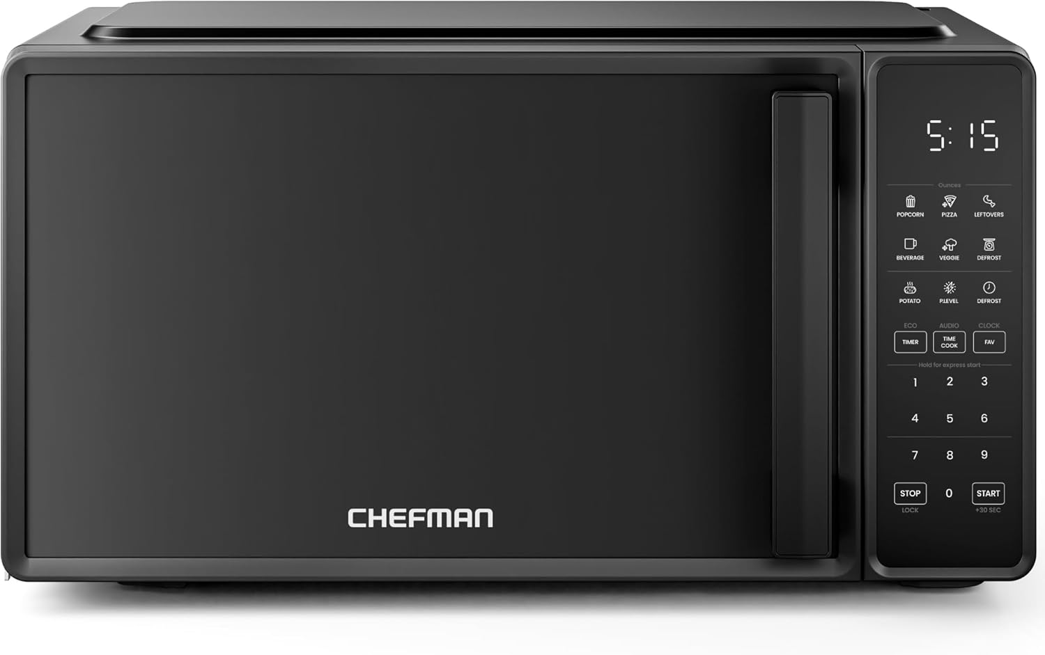 Chefman Countertop Microwave Oven 0.7 Cu. Ft., 700 Watts with 10 Power Levels, 6 Cooking Presets with One-Touch Express Cook, Eco Mode, Child Safety Lock, & Mute Button - Black image 1