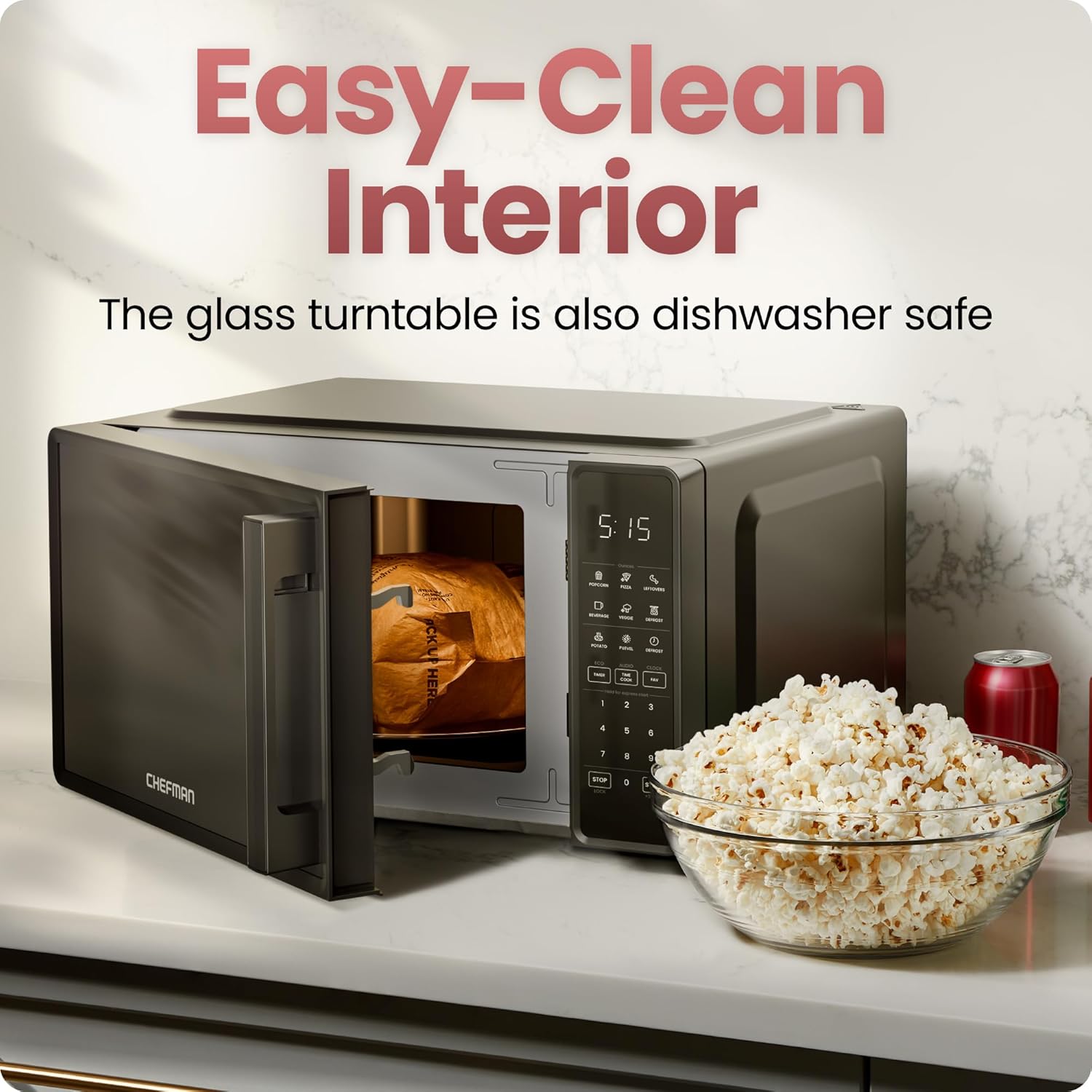 Chefman Countertop Microwave Oven 0.7 Cu. Ft., 700 Watts with 10 Power Levels, 6 Cooking Presets with One-Touch Express Cook, Eco Mode, Child Safety Lock, & Mute Button - Black image 6