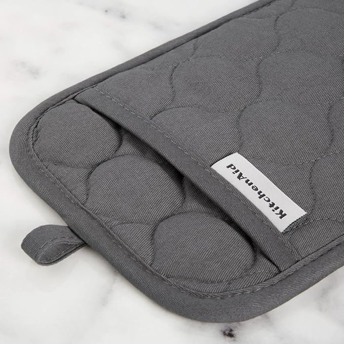 KITCHENAID Quilted Cotton Terry Cloth Oven Mitt, Pot Holder, Kitchen Towel 4-Pack Set, Heat Resistant, Silicone Grip, Gift Set, Charcoal Grey, 16"x26", 7"x13" & 7"x10" image 5