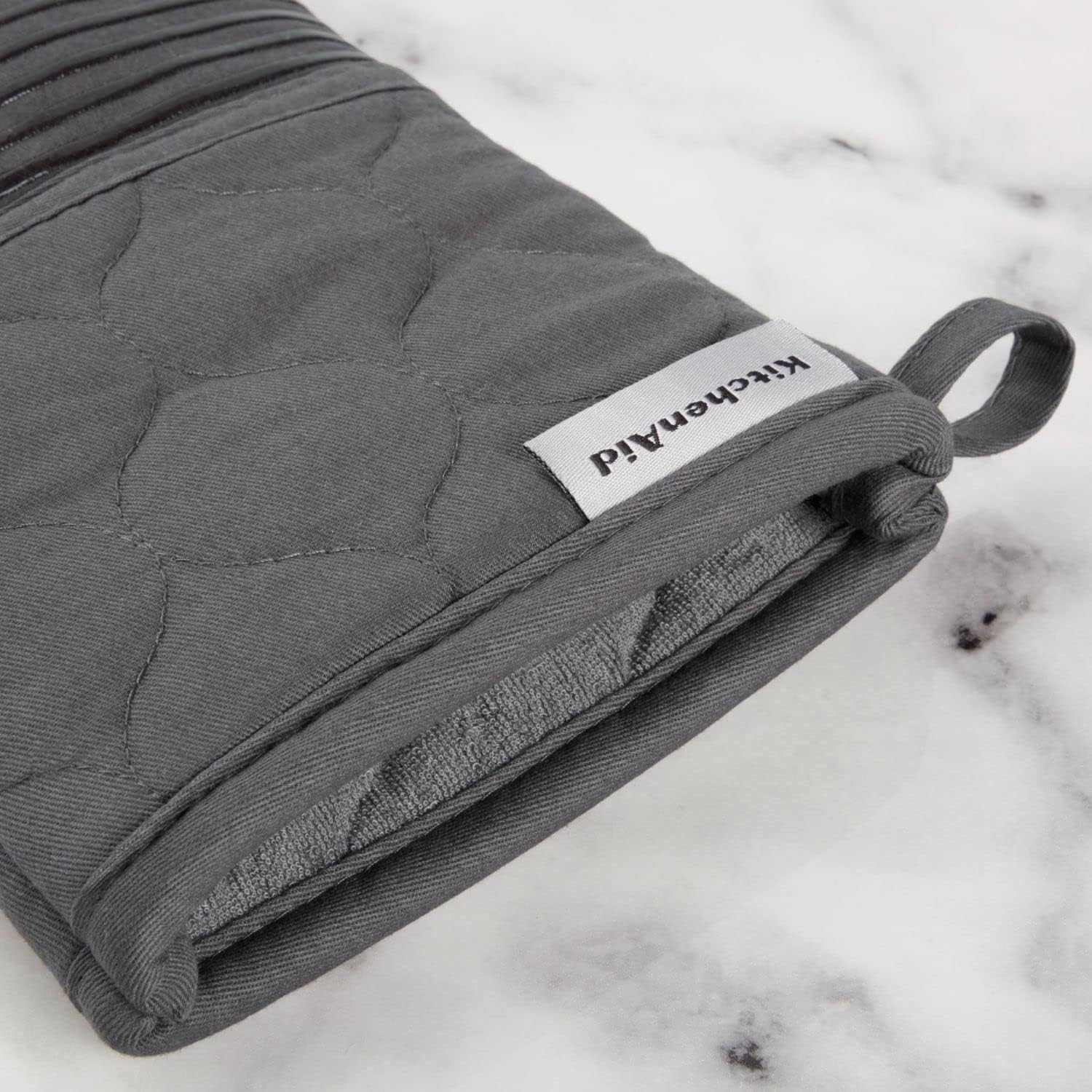 KITCHENAID Quilted Cotton Terry Cloth Oven Mitt, Pot Holder, Kitchen Towel 4-Pack Set, Heat Resistant, Silicone Grip, Gift Set, Charcoal Grey, 16"x26", 7"x13" & 7"x10" image 7