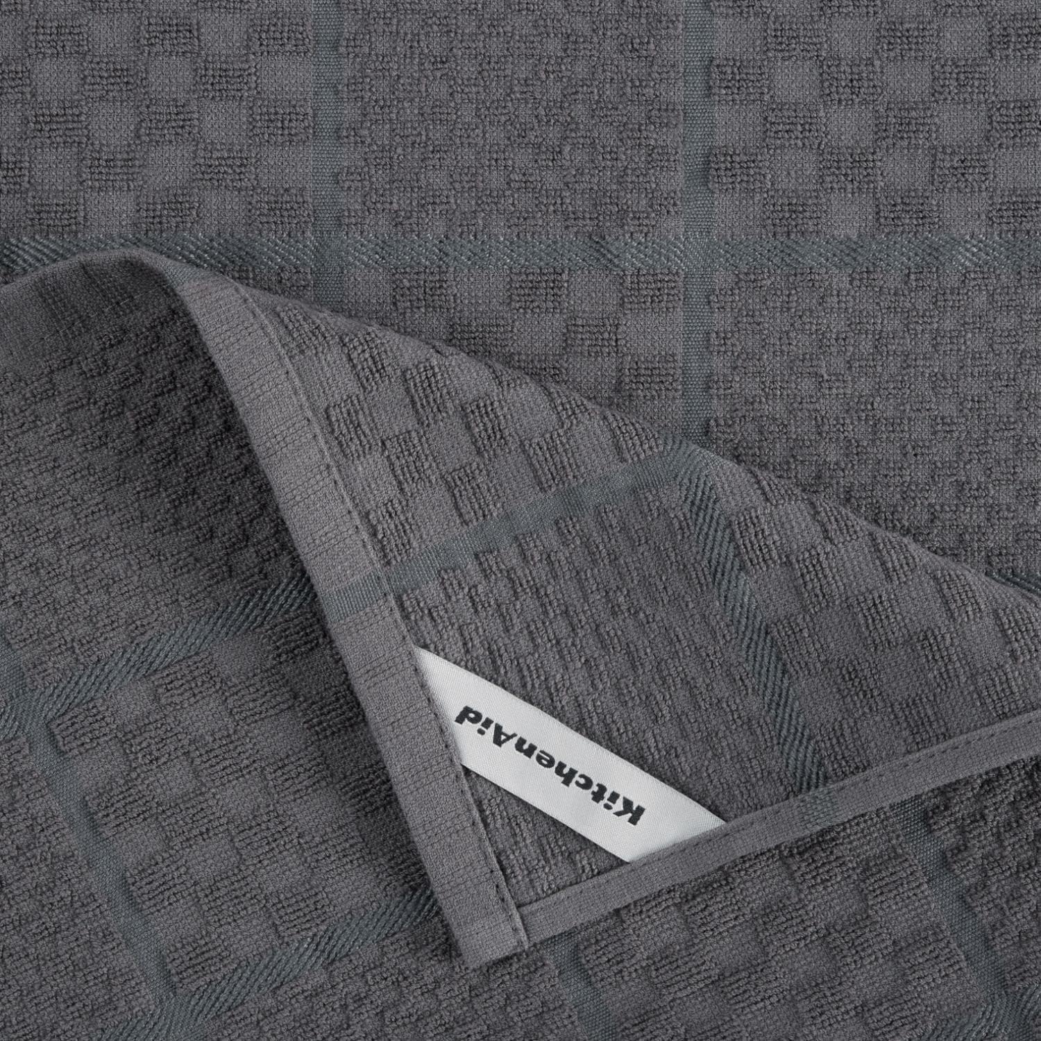 KITCHENAID Quilted Cotton Terry Cloth Oven Mitt, Pot Holder, Kitchen Towel 4-Pack Set, Heat Resistant, Silicone Grip, Gift Set, Charcoal Grey, 16"x26", 7"x13" & 7"x10" image 8