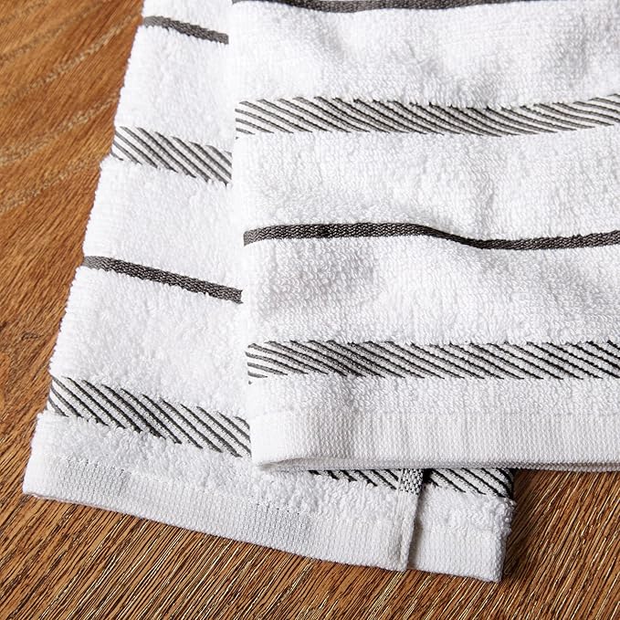 KitchenAid Albany Kitchen Towel 4-Pack Set, Charcoal Grey/White, 16"x26" image 3