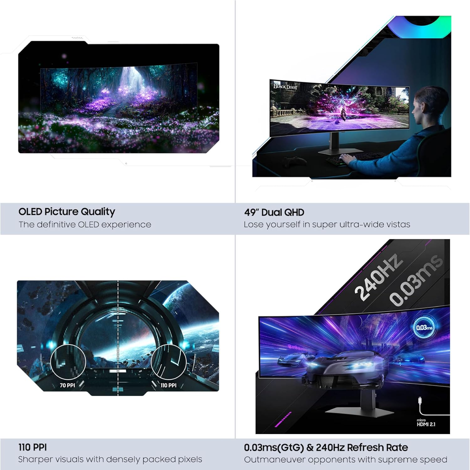 Samsung 49" Odyssey OLED (G93SC) Series Curved Gaming Monitor w QD-OLED, 240Hz, 0.03ms, DQHD, G-Sync Compatible, AMD FreeSync Premium Pro,Height Adjustable Stand,3 Yr Warranty,LS49CG932SNXZA image 13