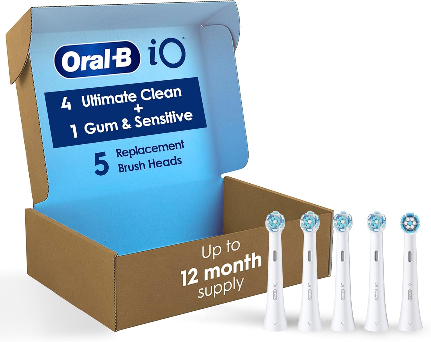 Oral-B iO Ultimate Clean Replacement Brush Heads, 5 Count, 4 Ultimate Clean + 1 Gum & Sensitive White image 1