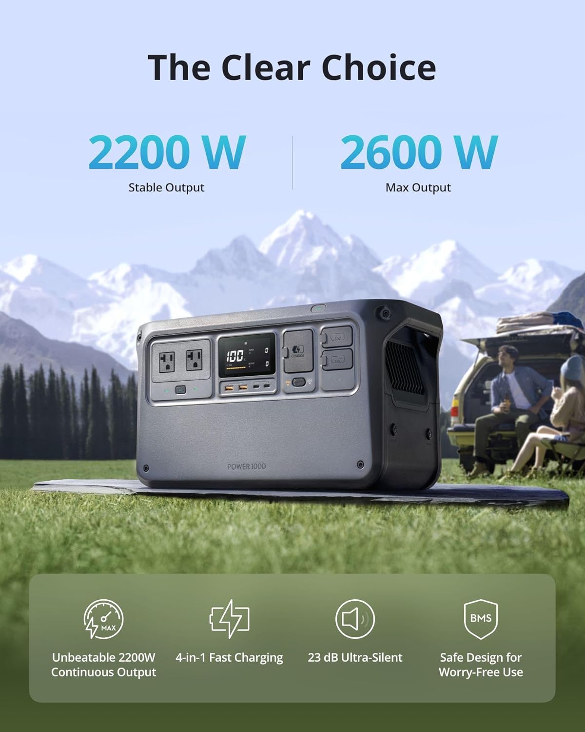 DJI Power 1000 Portable Power Station, 1024Wh LiFePO4 Battery, 2200W (Peak 2600W) AC/140W USB-C Output, 23db Ultra-Silent, Solar Generator For Home Backup, Camping(Solar Panel Optional) image 2