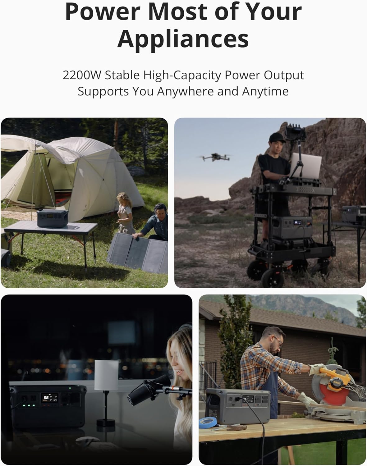 DJI Power 1000 Portable Power Station, 1024Wh LiFePO4 Battery, 2200W (Peak 2600W) AC/140W USB-C Output, 23db Ultra-Silent, Solar Generator For Home Backup, Camping(Solar Panel Optional) image 3