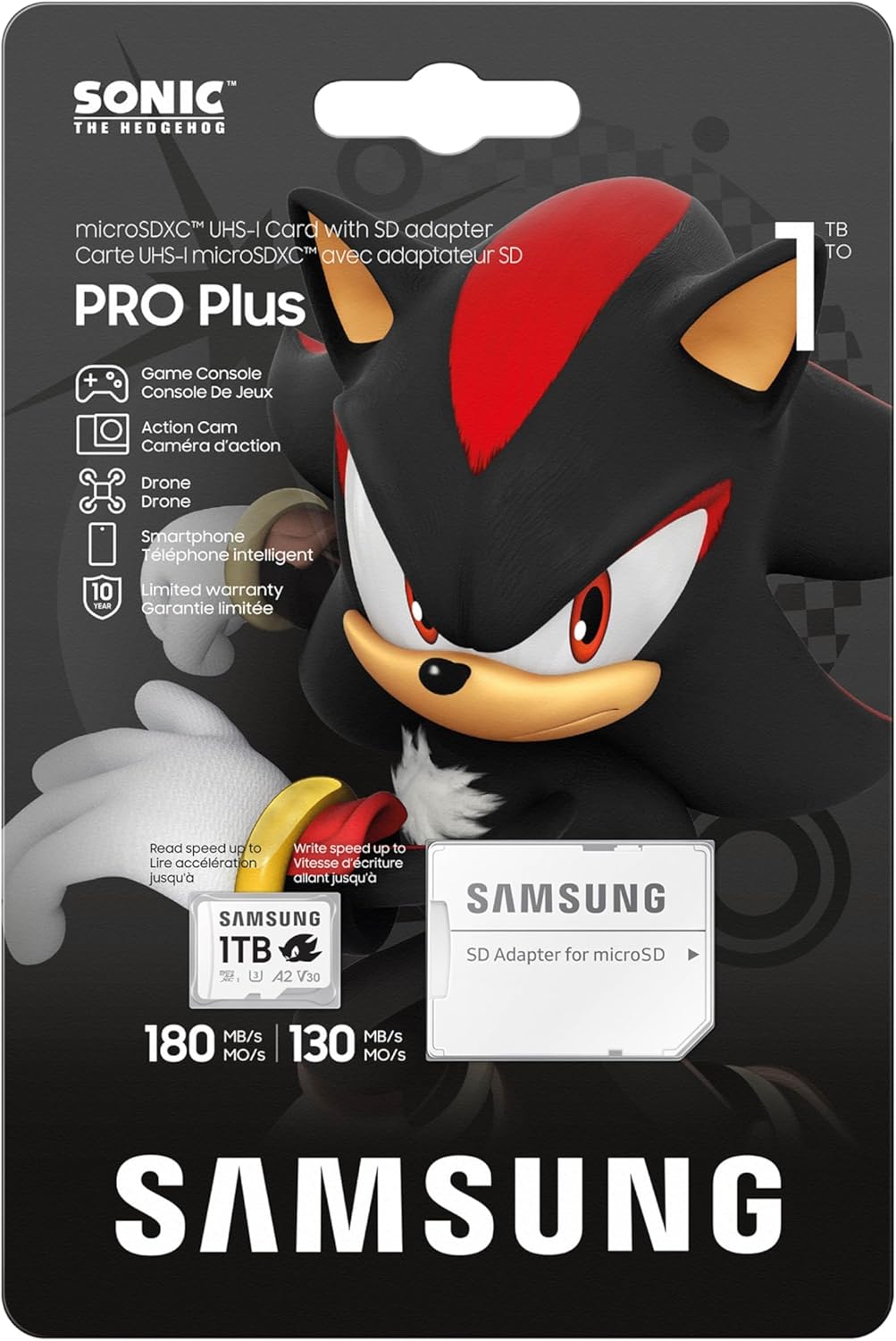 Samsung PRO Plus Sonic The Hedgehog + Adapter, 1TB microSDXC, Up-to 180MB/s, Full HD & 4K UHD, UHS-I, C10, U3, V30, A2, for Nintendo-Switch, Steam Deck, GoPRO, DJI Drone, Tablets (MB-MD1T0SA/LC1) image 2