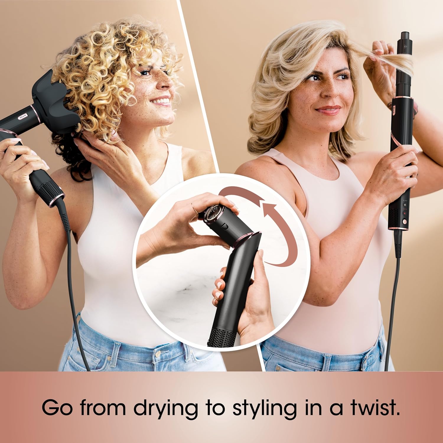 Shark Hair Dryer | FlexStyle Hair Styling System | Portable & Powerful Blow Dryer Brush | Hair Curler & Volumizer | 6 Styling Tools Included | Best for All Hair Types | Black | HD440BK image 2