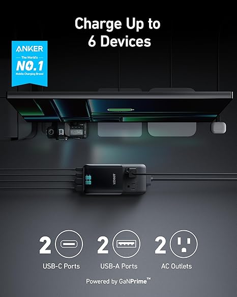 Anker Prime 6-in-1 USB C Charging Station, 140W Compact Power Strip for Work and Travel, 5 ft Detachable Extension Cord with 6 Ports, for iPhone 15/15 Plus/15 Pro/15 Pro Max(Non-Battery, Non-Wireless) image 2