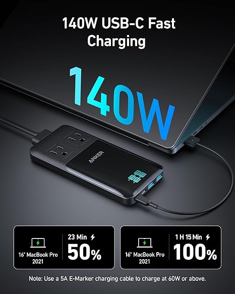 Anker Prime 6-in-1 USB C Charging Station, 140W Compact Power Strip for Work and Travel, 5 ft Detachable Extension Cord with 6 Ports, for iPhone 15/15 Plus/15 Pro/15 Pro Max(Non-Battery, Non-Wireless) image 3