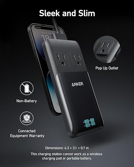 Anker Prime 6-in-1 USB C Charging Station, 140W Compact Power Strip for Work and Travel, 5 ft Detachable Extension Cord with 6 Ports, for iPhone 15/15 Plus/15 Pro/15 Pro Max(Non-Battery, Non-Wireless) image 4