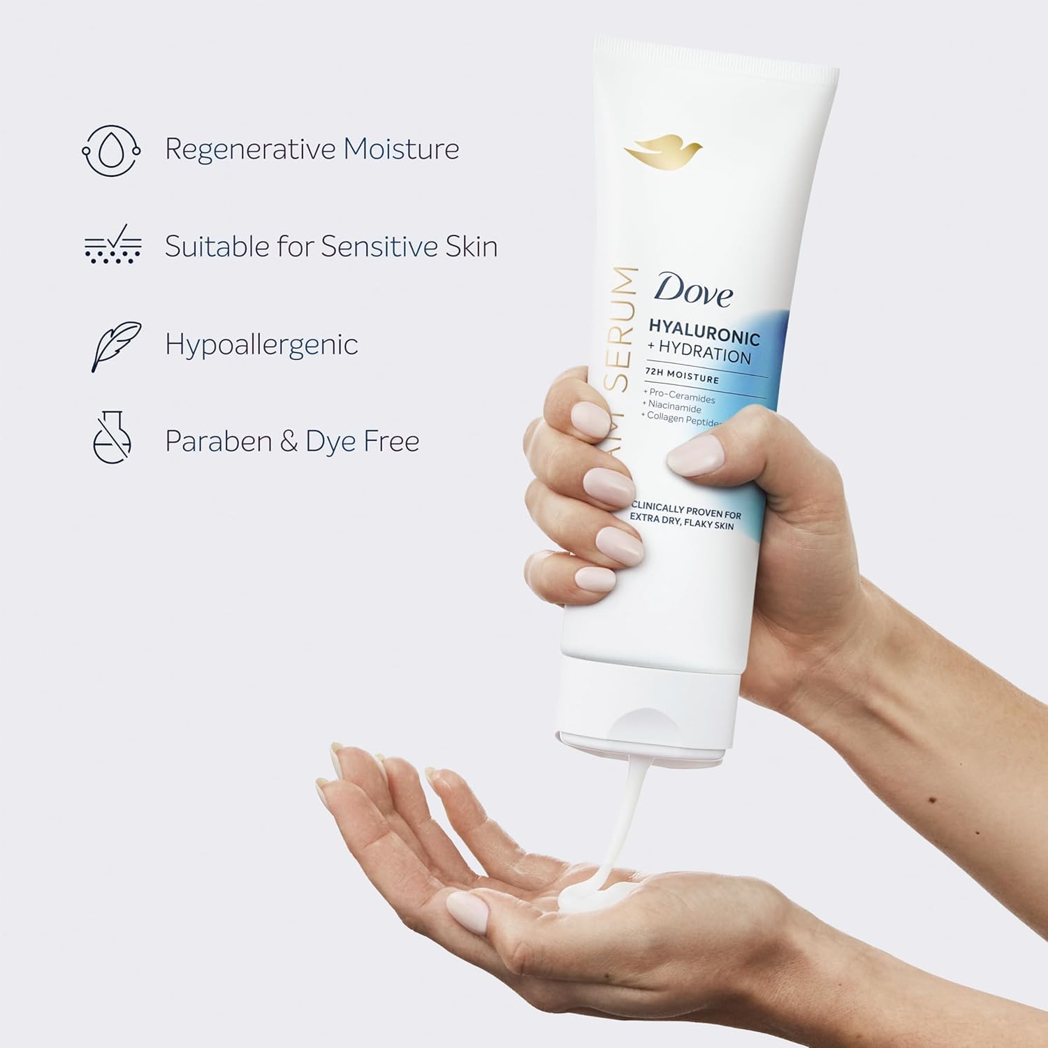 Dove Body Cream Serum Hyaluronic + Hydration for Extra Dry, Flaky Skin, with Pro-Ceramides, Niacinamide and Collagen Peptides Lotion, 8 oz image 6