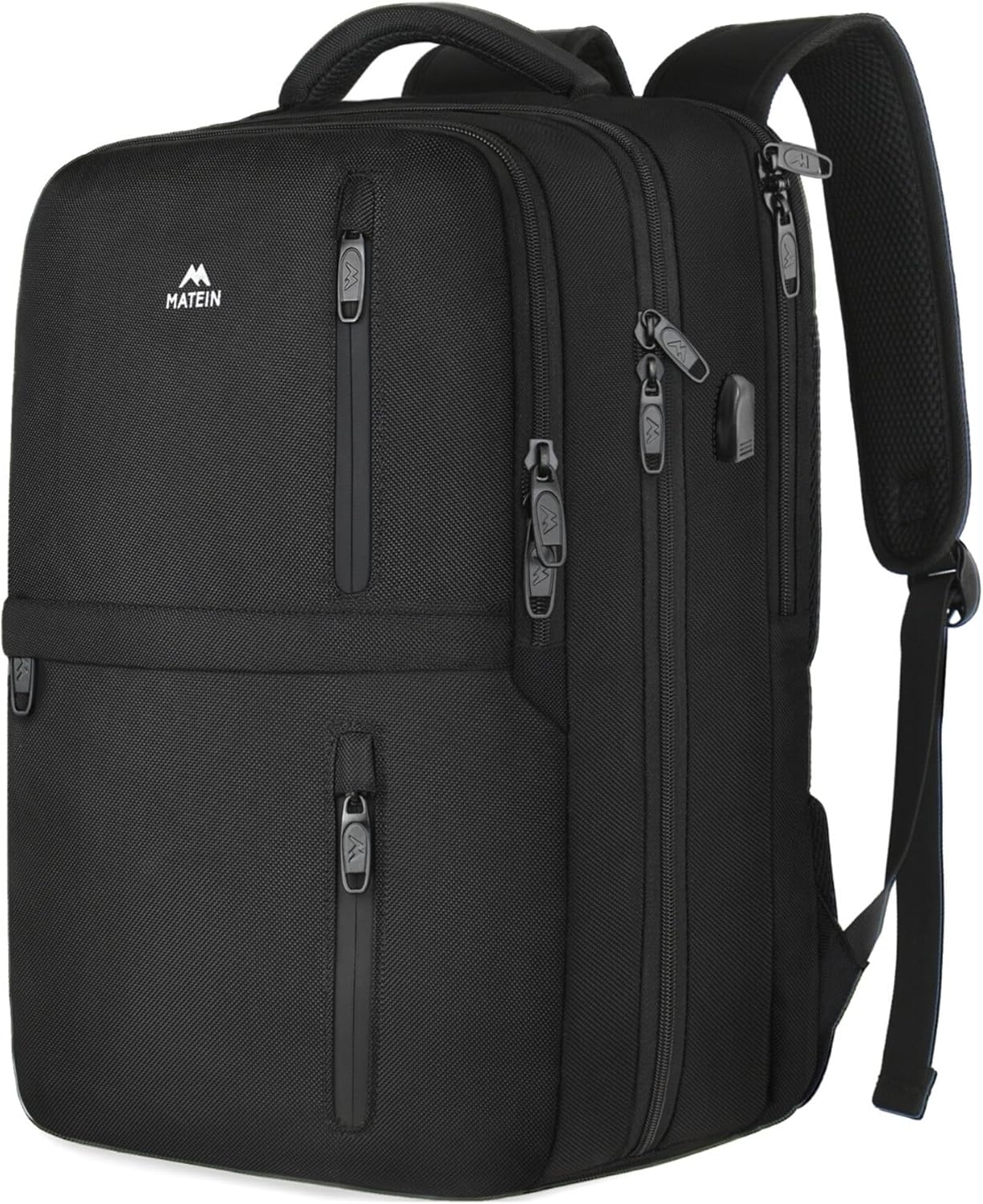 MATEIN Carry on Backpack, Flight Approved Travel Backpack with USB Port, TSA Personal Item Travel Bag fits 17" Laptop, Large Water Resistant Luggage Overnight Weekender Bag for Men & Women, Black image 1