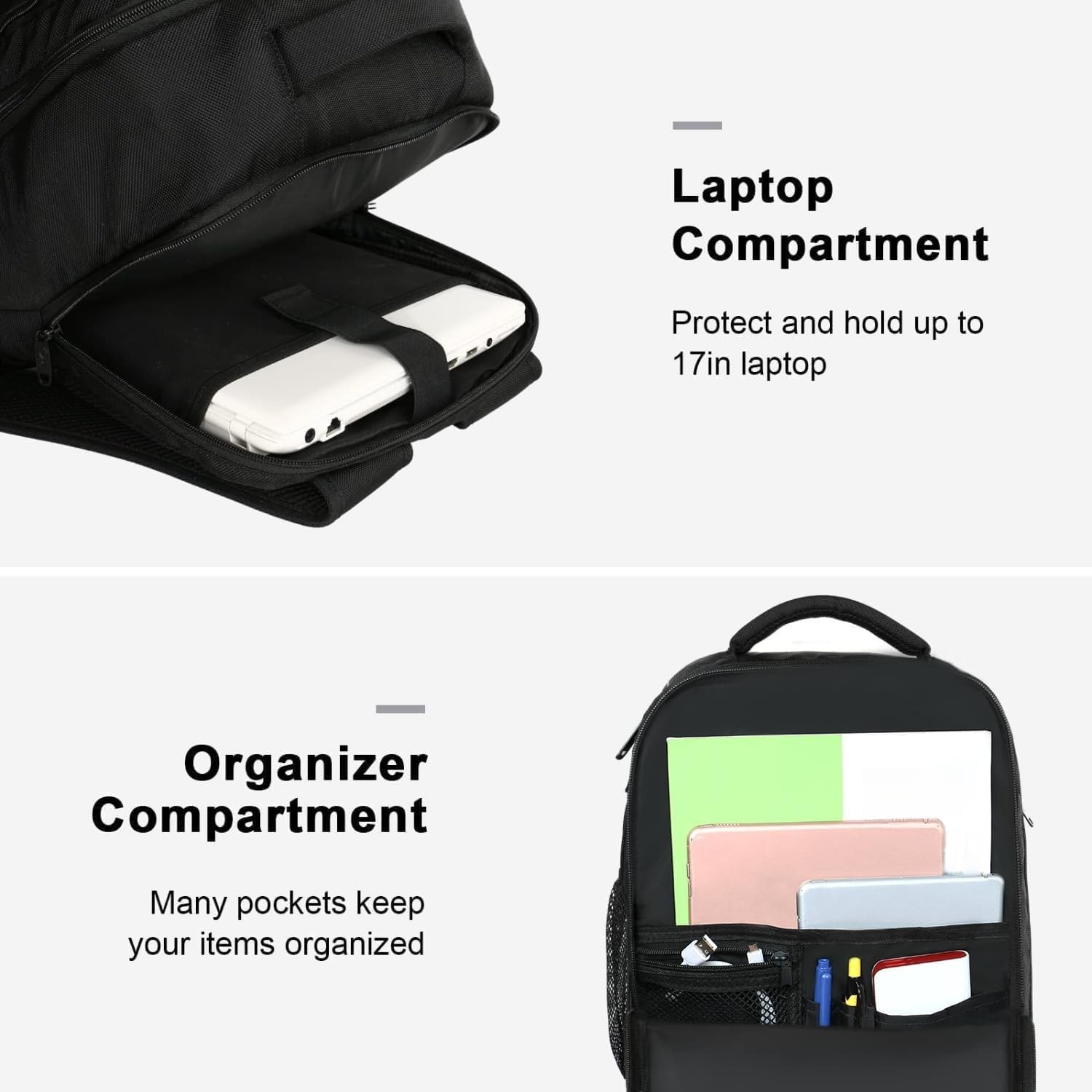 MATEIN Carry on Backpack, Flight Approved Travel Backpack with USB Port, TSA Personal Item Travel Bag fits 17" Laptop, Large Water Resistant Luggage Overnight Weekender Bag for Men & Women, Black image 8