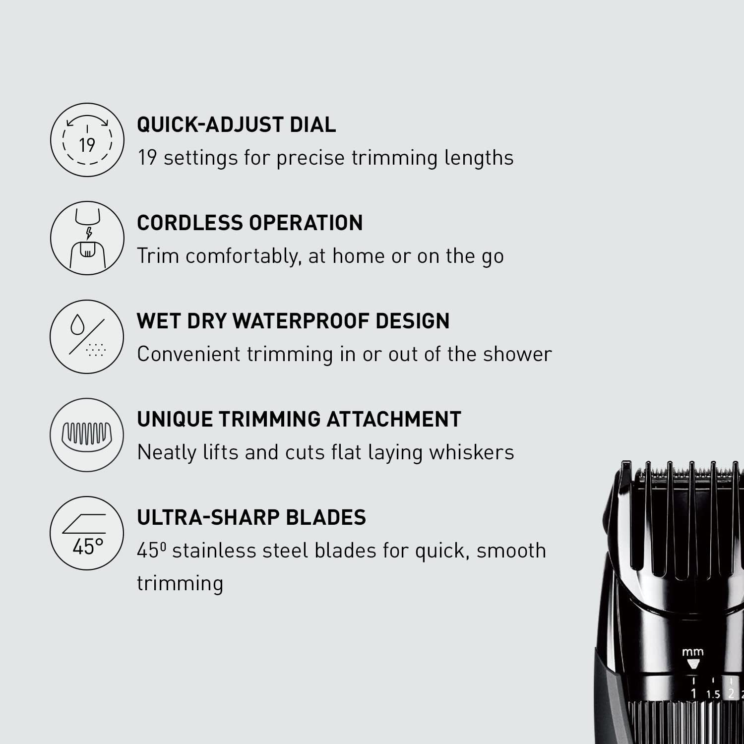 Panasonic Cordless Men's Beard Trimmer With Precision Dial, Adjustable 19 Length Setting, Rechargeable Battery, Washable - ER-GB42-K (Black) image 2