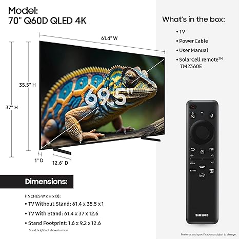 Samsung 70-Inch Class QLED 4K Q60D Series Quantum HDR Smart TV w/Object Tracking Sound Lite, Motion Xcelerator, Slim Design, Gaming Hub, Alexa Built-in (QN70Q60D, 2024 Model) image 2