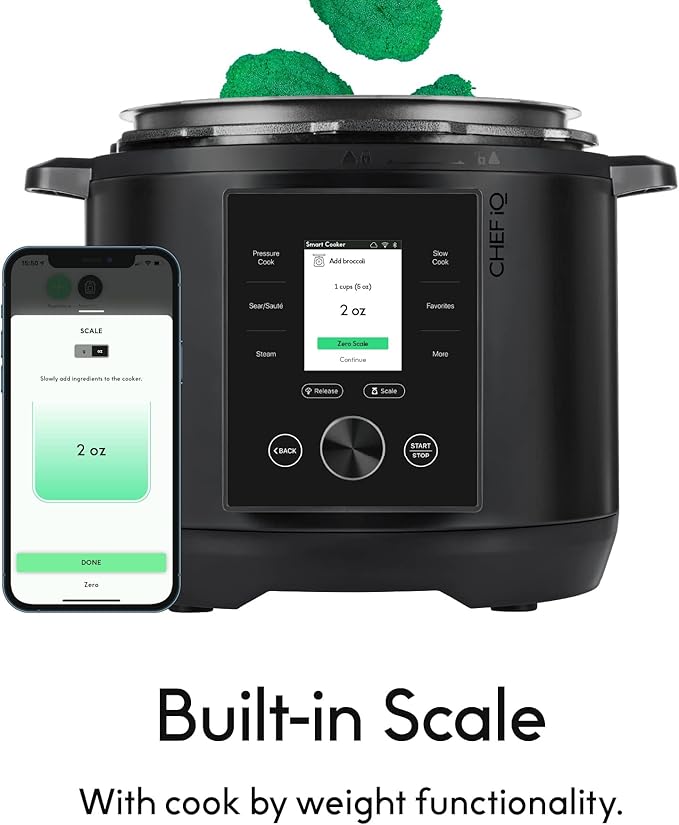 CHEF iQ Smart Pressure Cooker with WiFi and Built-in Scale - Easy-to-Use 10-in-1 Multicooker with 500+ Guided Recipes - Rice Cooker, Slow Cooker, Instant Meals for Foodies - 6 Quart - Family Size image 5