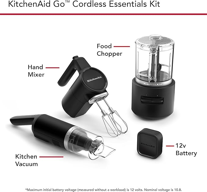 KitchenAid Go™ Cordless Bundle with Hand Mixer, Food Chopper and Kitchen Vacuum - battery included, KBUR131BM image 3