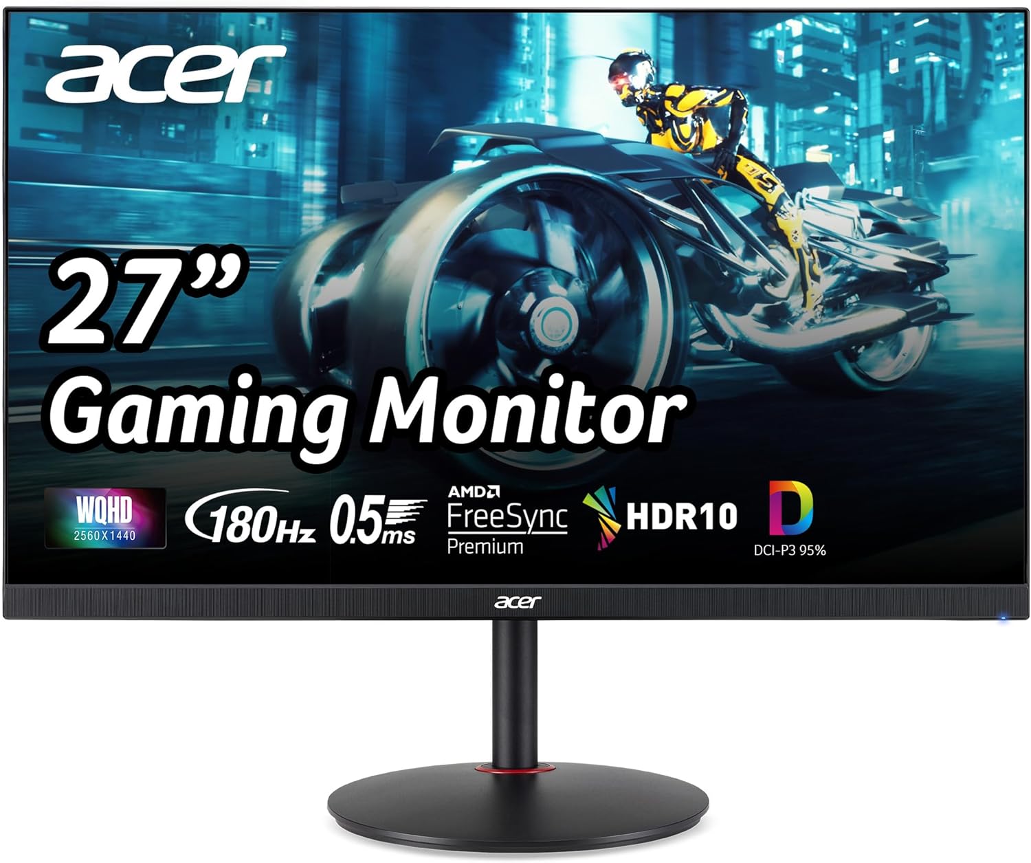 Acer Nitro 27" WQHD 2560 x 1440 PC Gaming IPS Monitor | AMD FreeSync Premium Up to 180Hz Refresh 0.5ms DCI-P3 95% 1 Display Port 1.2 & 2 HDMI 2.0 XV271U M3bmiiprx,Black image 1