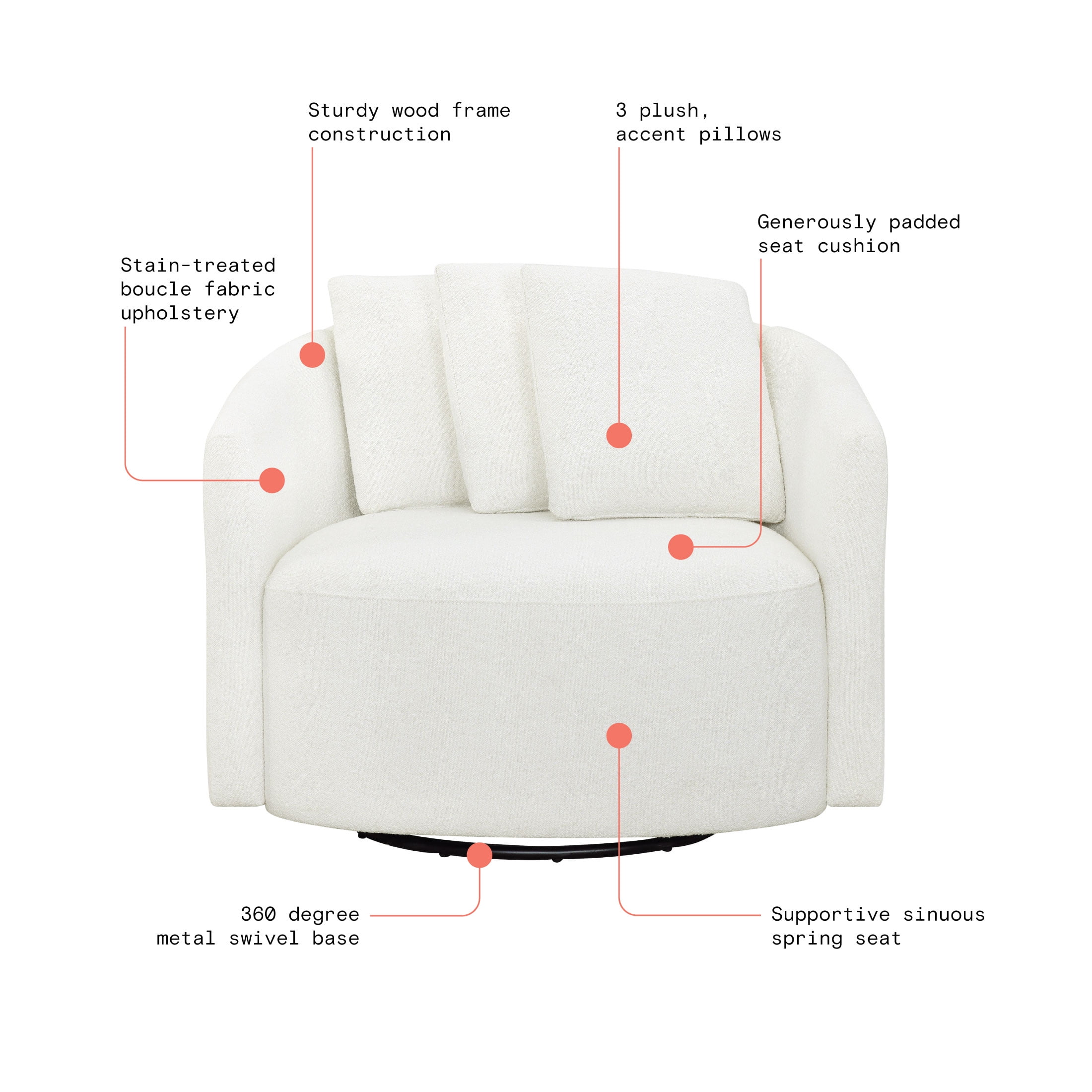 Beautiful Drew Accent Chair by Drew Barrymore, Cream Boucle image 4