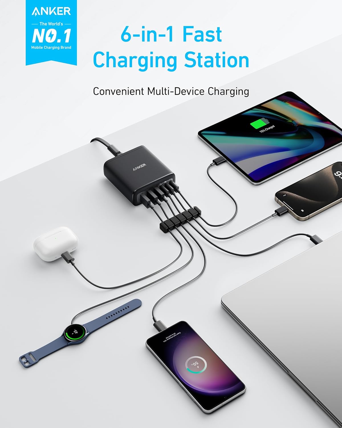 Anker Desktop Charger, Fast Charging USB C Charger, 112W Max 6-Port Charging Station, for iPhone, iPad, MacBook, Samsung and More (Cable Not Included) image 2