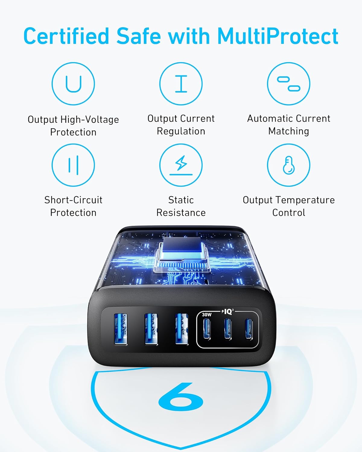 Anker Desktop Charger, Fast Charging USB C Charger, 112W Max 6-Port Charging Station, for iPhone, iPad, MacBook, Samsung and More (Cable Not Included) image 7