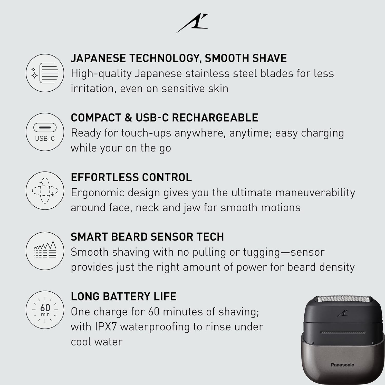 Panasonic Swipe Right Travel Shaver for Men, Portable Electric Razor with USB-C Charging, 3-Blade Cutting System and Beard Sensor Technology, Wet/Dry Use - ES-CM3A-K image 2