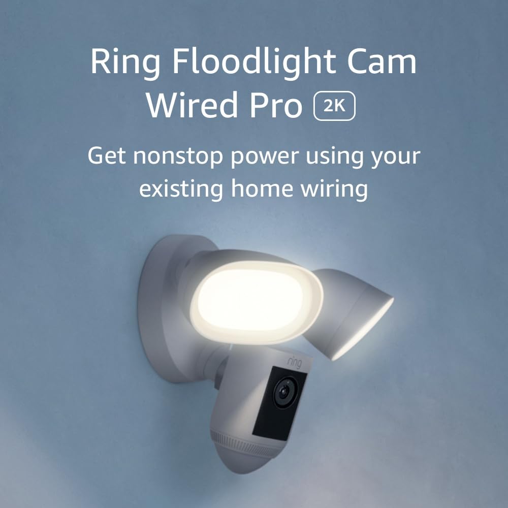 Ring Floodlight Cam Wired Pro with Bird’s Eye View and 3D Motion Detection, White image 1