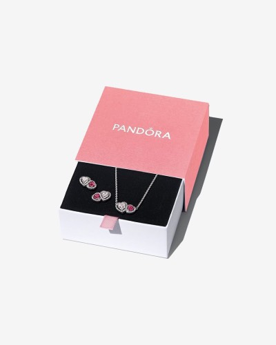 Red & Clear Double Halo Heart Gift Set Sterling silver image 1