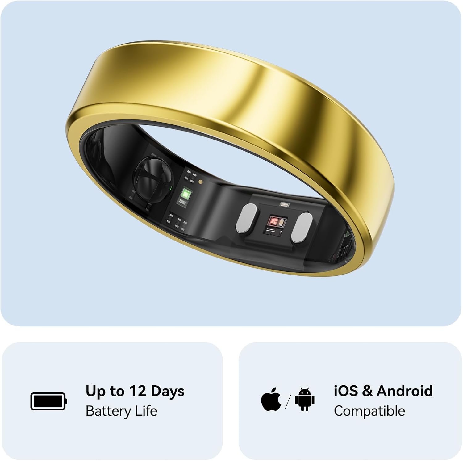 RingConn Gen 2, World’s First Smart Ring with Sleep Apnea Monitoring, No APP Subscription, 12-Day Battery Life, Stress/Heart Rate/Women's Health Tracker, Android & iOS Compatible (Gold, Size 6) image 6