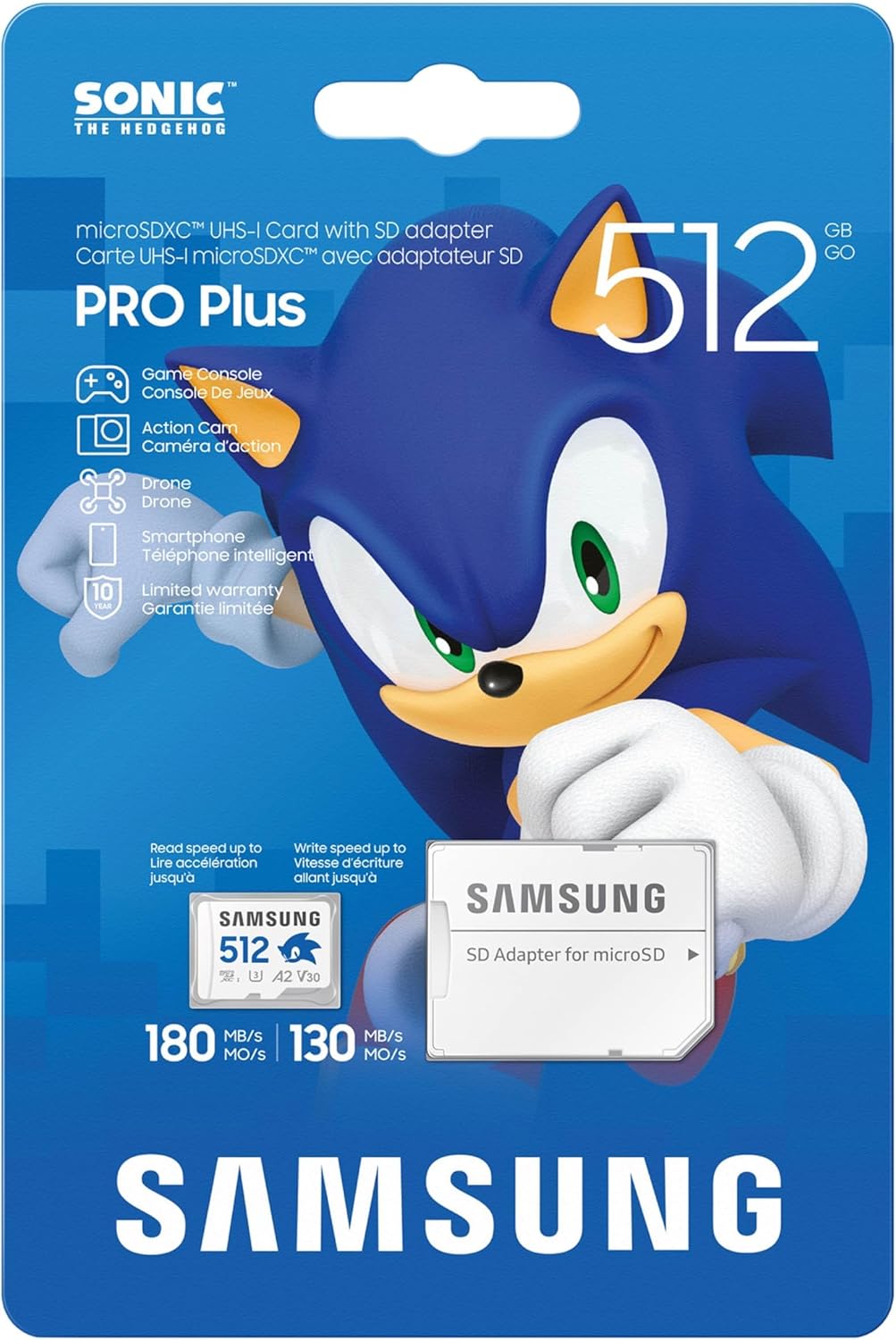 Samsung PRO Plus Sonic The Hedgehog + Adapter, 512GB microSDXC, Up-to 180MB/s, Full HD & 4K UHD, UHS-I, C10, U3, V30, A2, for Nintendo-Switch, Steam Deck, GoPRO, DJI Drone, Tablets (MB-MD512SA/LC1) image 2