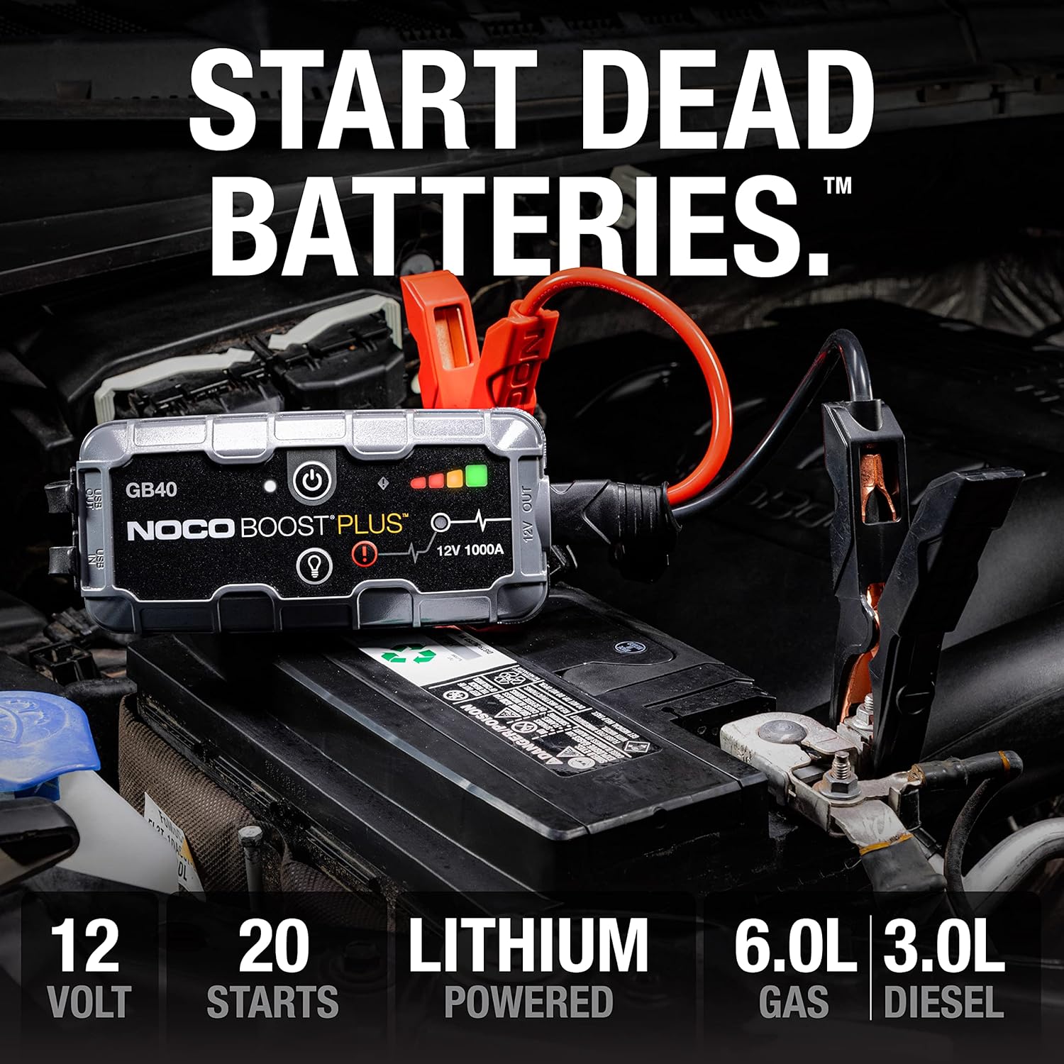 NOCO Boost GB40: 1000A UltraSafe Jump Starter – 12V Lithium Battery Booster Pack, Portable Jump Box, Power Bank & Jumper Cables - for 6.0L Gas and 3.0L Diesel Engines image 2