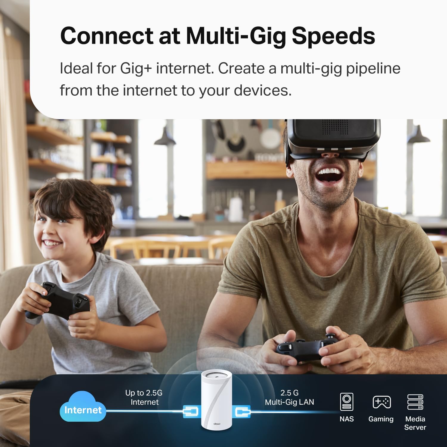 TP-Link 𝐃𝐞𝐜𝐨 BE63 Tri-Band WiFi 7 BE10000 Whole Home Mesh System - 6-Stream 10 Gbps, 4x2.5G Ports Wired Backhaul, 4x Smart Internal Antennas, VPN, MU-MIMO, HomeShield, Free Expert Support (3-Pack) image 7