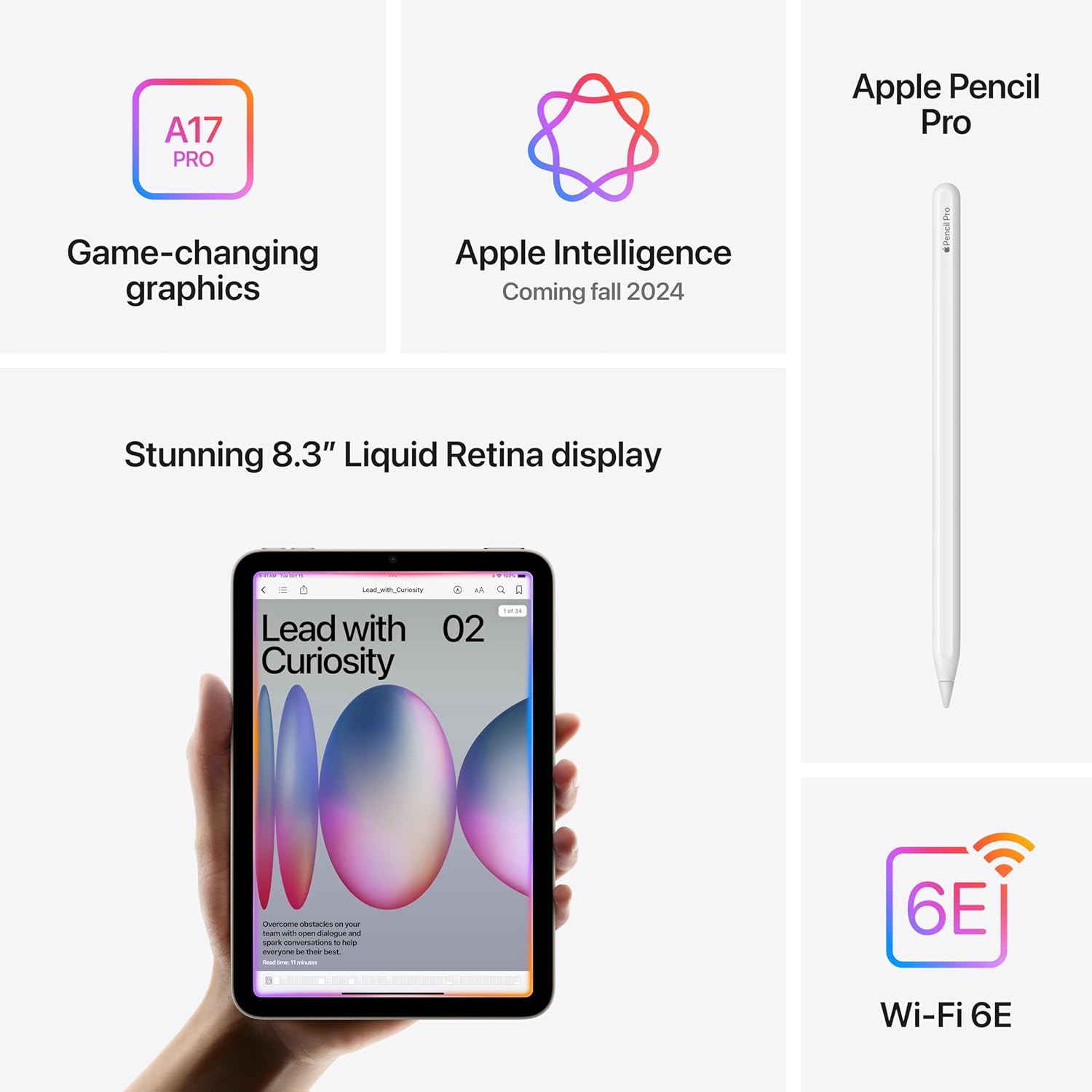 Apple iPad mini (A17 Pro): Apple Intelligence, 8.3-inch Liquid Retina Display, 128GB, Wi-Fi 6E, 12MP Front/12MP Back Camera, Touch ID, All-Day Battery Life — Space Gray image 4