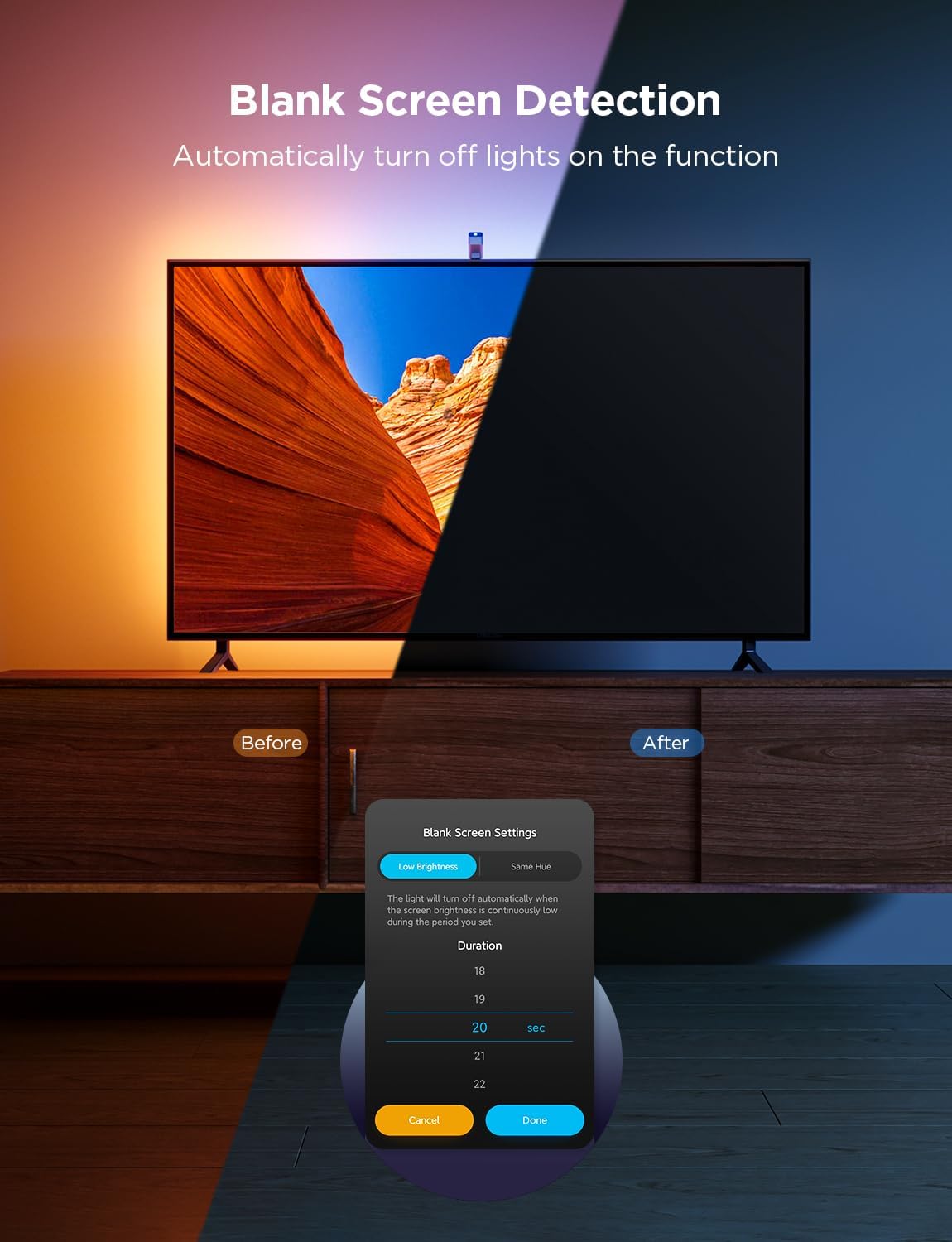 Govee TV Backlight 3 Lite with Fish-Eye Correction Function Sync to 55-65 Inch TVs, 11.8ft RGBICW Wi-Fi LED Strip Lights with Camera, 4 Colors in 1 Lamp Bead, Voice and APP Control, Adapter image 7