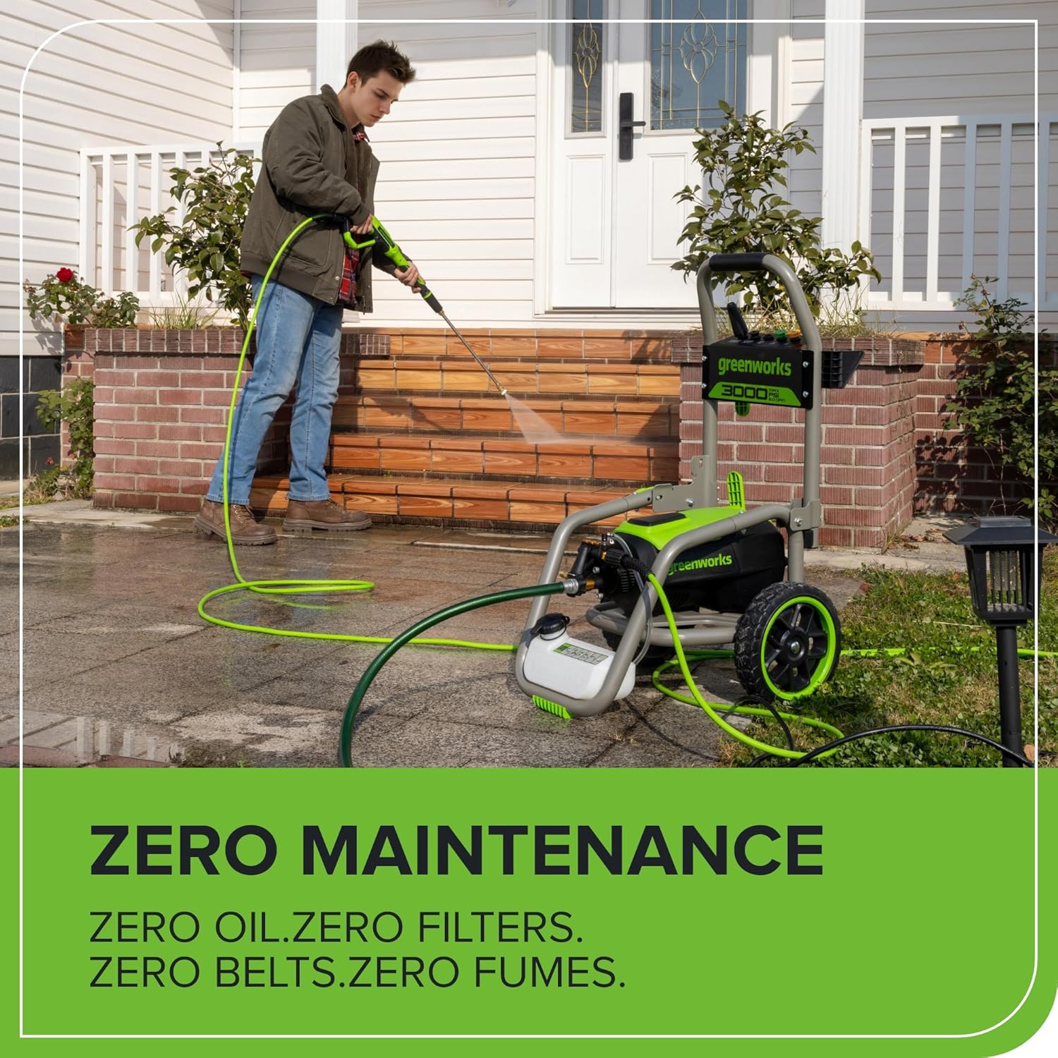 Greenworks Pro Brushless 3000 PSI (CSA Certified) 2.0 GPM Max / 1.1 GPM Electric Pressure Washer (Foldable Handles, Rugged Steel Frame, 25 FT Hose, 35 FT GFCI Power Cord) image 7