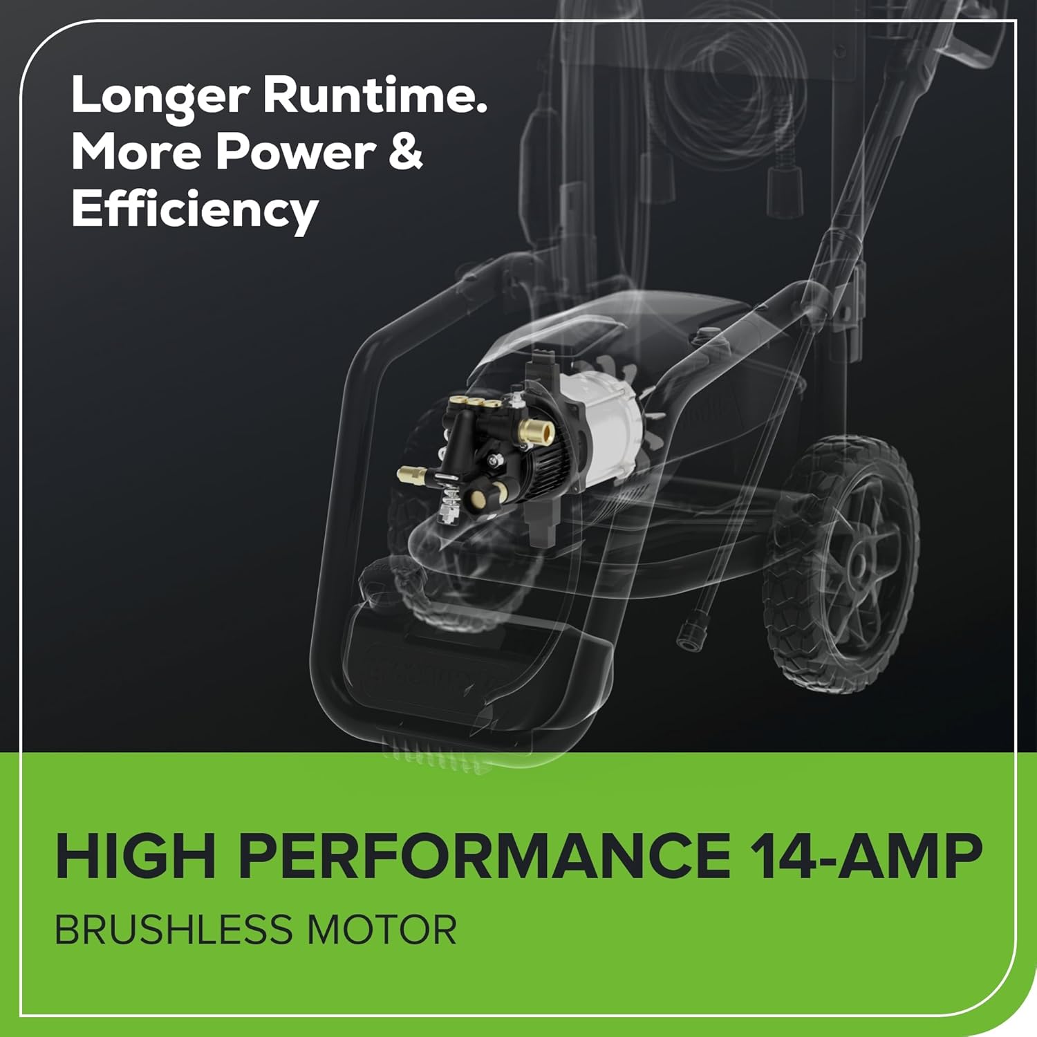 Greenworks Pro Brushless 3000 PSI (CSA Certified) 2.0 GPM Max / 1.1 GPM Electric Pressure Washer (Foldable Handles, Rugged Steel Frame, 25 FT Hose, 35 FT GFCI Power Cord) image 10