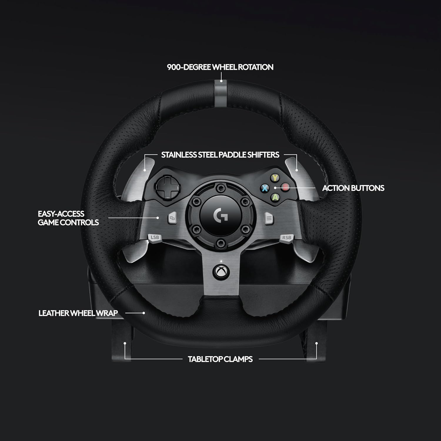 Logitech G920 Driving Force Racing Wheel and Floor Pedals, Real Force Feedback, Stainless Steel Paddle Shifters, Leather Steering Wheel Cover for Xbox Series X|S, Xbox One, PC, Mac - Black image 6