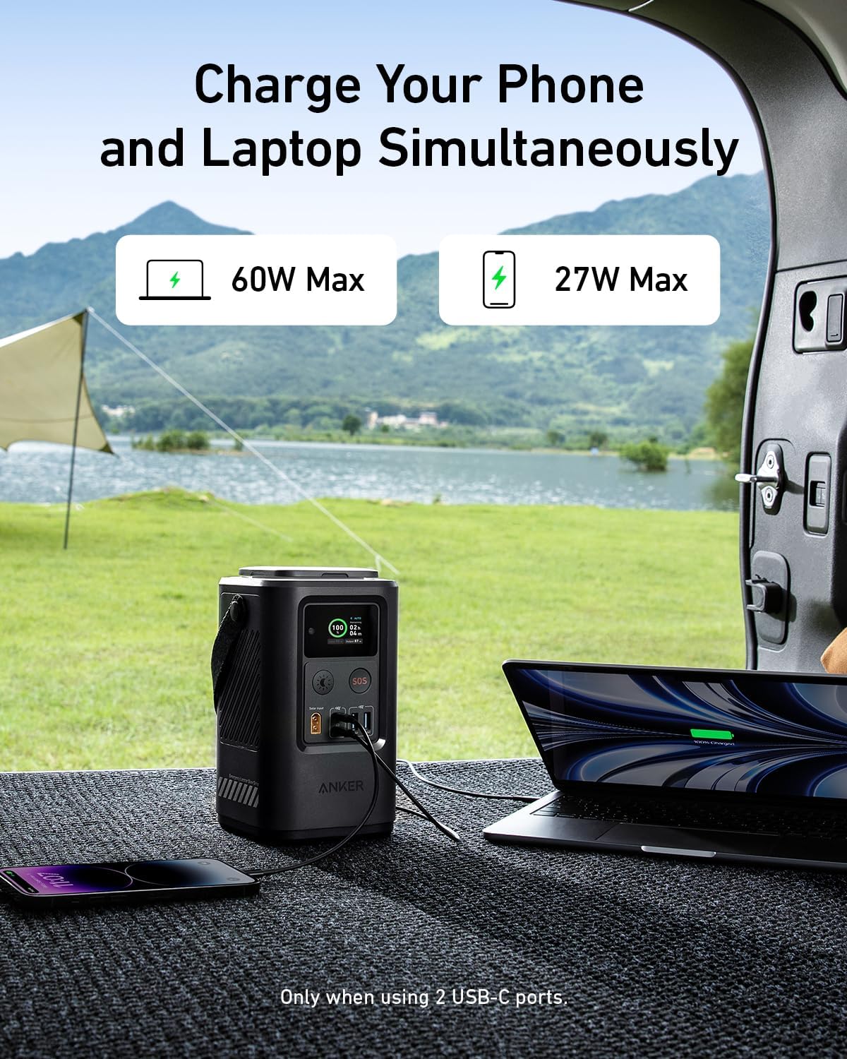 Anker Power Bank Power Station 60,000mAh,Portable Outdoor Generator 87W with Smart Digital Display, Retractable Auto Lighting and SOS Mode, Home Backup(PowerCore Reserve 192Wh) for Travel, Camping image 4